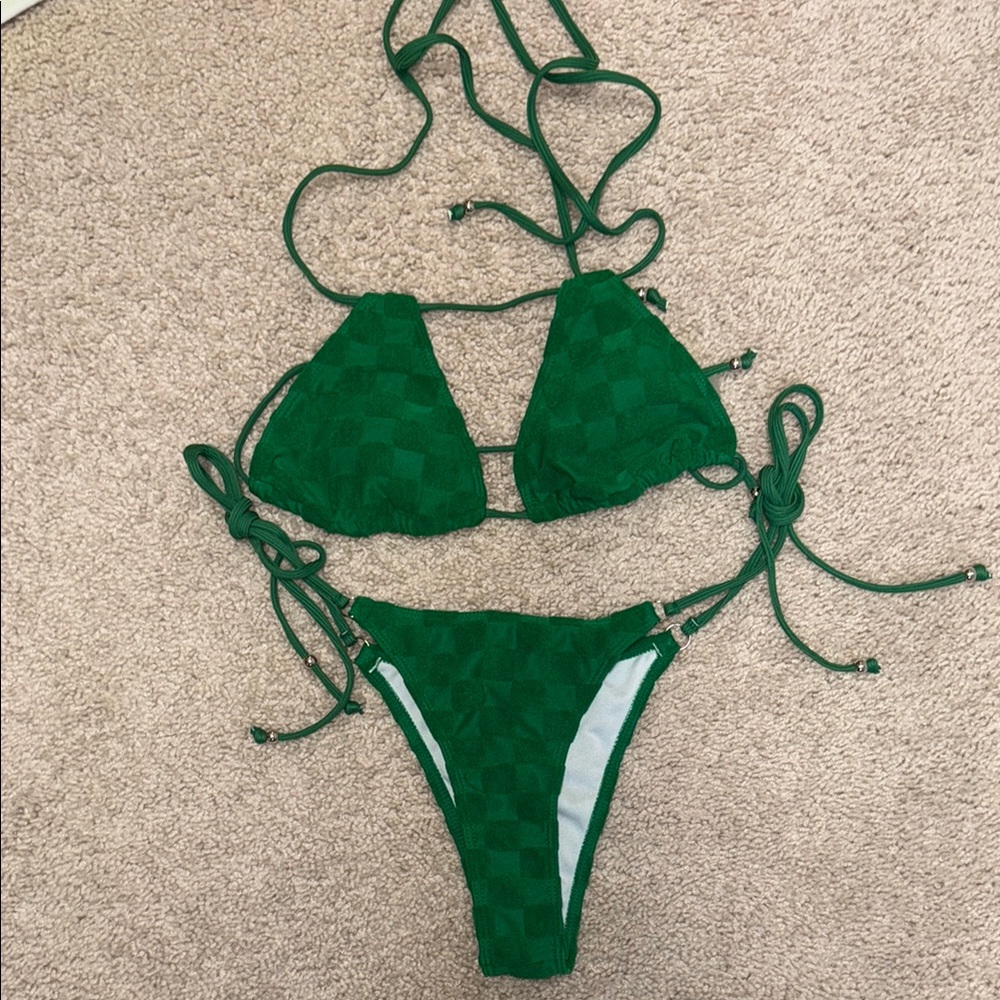 Green Checkered Bikini Set
